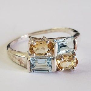 Silver Blue Topaz Citrine ring